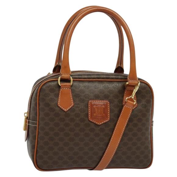 CELINE Macadam Canvas Hand Bag Pvc Leather Brown Gold - Picture 1 of 13